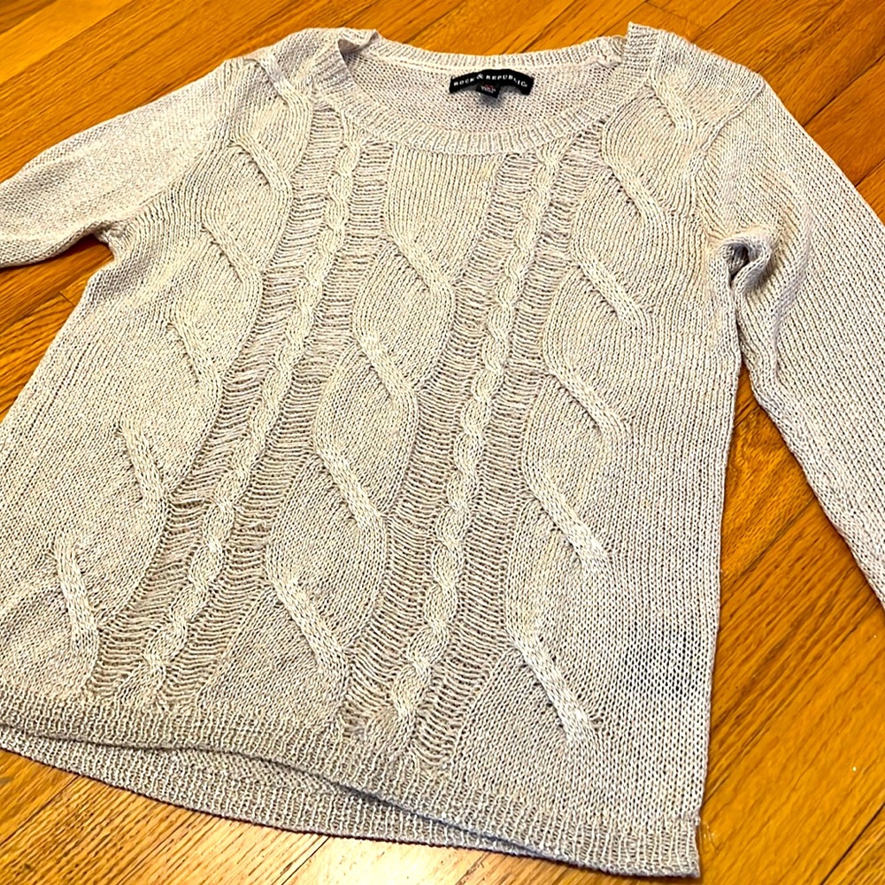 Womens Gold open weave cable knit sweater